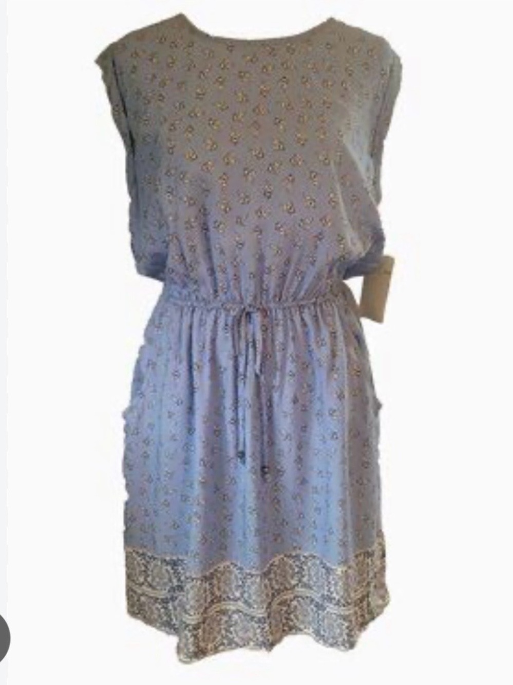 New!! Light blue sleeveless lightweight feminine cinched tie waist dress small